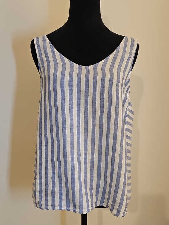 Nicole Miller Tops - Nicole Miller Blue & White Vertical Stripe Linen Tank